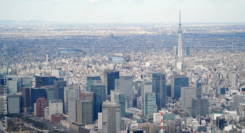 Obraz premium 東京都心の高層ビル群の空撮写真（丸の内・大手町・八重洲）