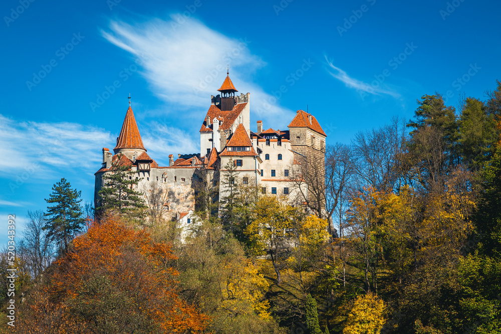 Fantastic medieval castle in the forest, Bran, Transylvania, Romania