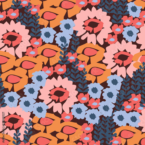 Floral seamless texture, blossom pattern, raster version. Perfect for textile...
