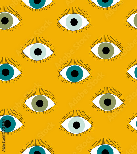 Hand drawn stylized eyes seamless pattern, pop art poster, raster version