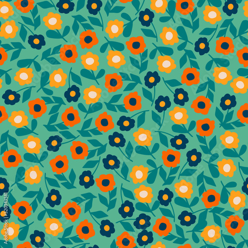 Seamless pattern with pretty flowers, raster version. Floral colorful design ...