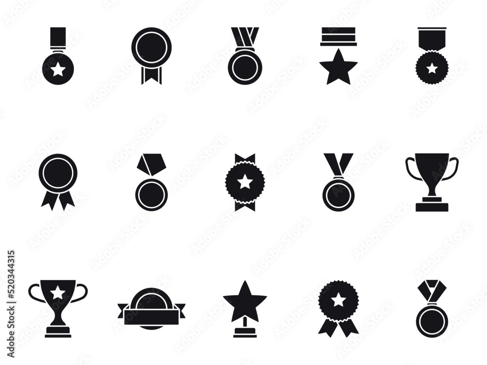 Awards and trophy icons set. Collection of badges medals and cups