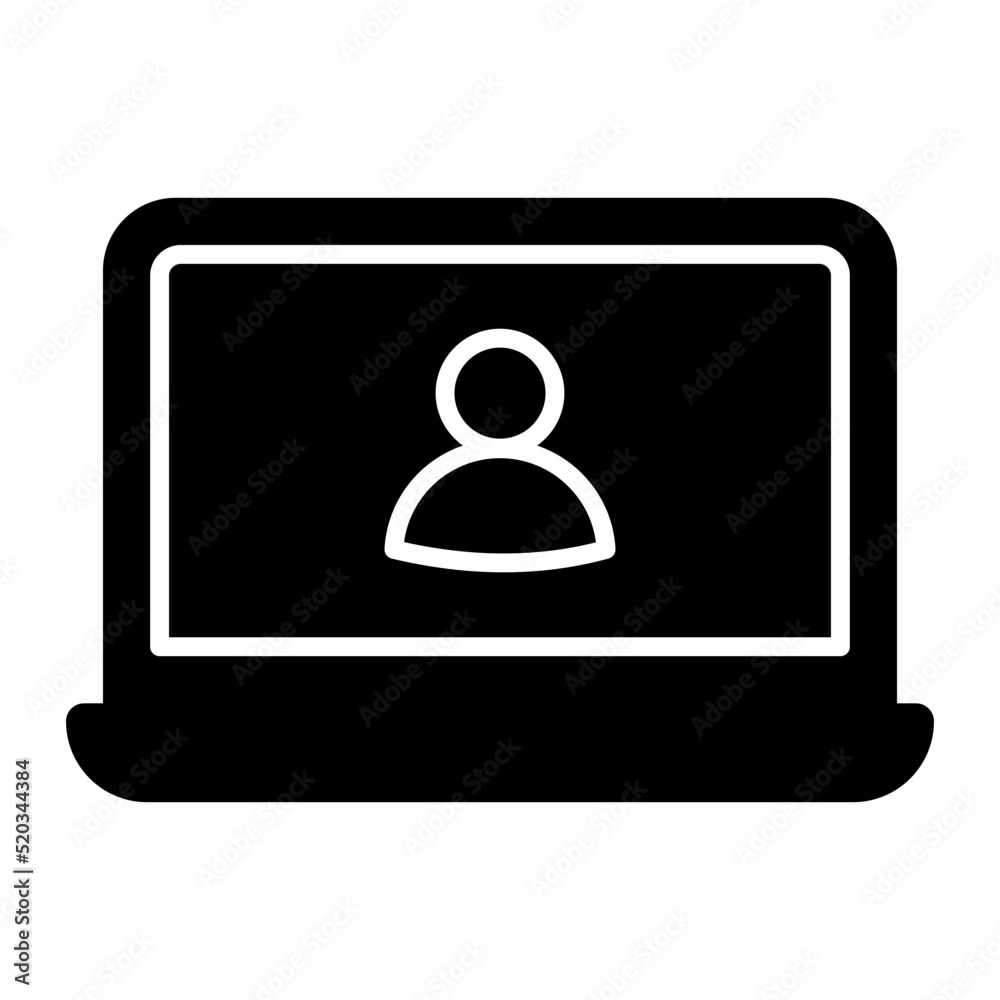 Avatar inside laptop, icon of online call Avatar inside laptop, icon of online call