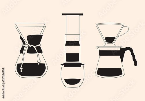 Coffee maker icons set. Outline set of coffee maker vector isolated icons for web design photo
