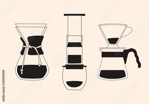 Coffee maker icons set. Outline set of coffee maker vector isolated icons for web design