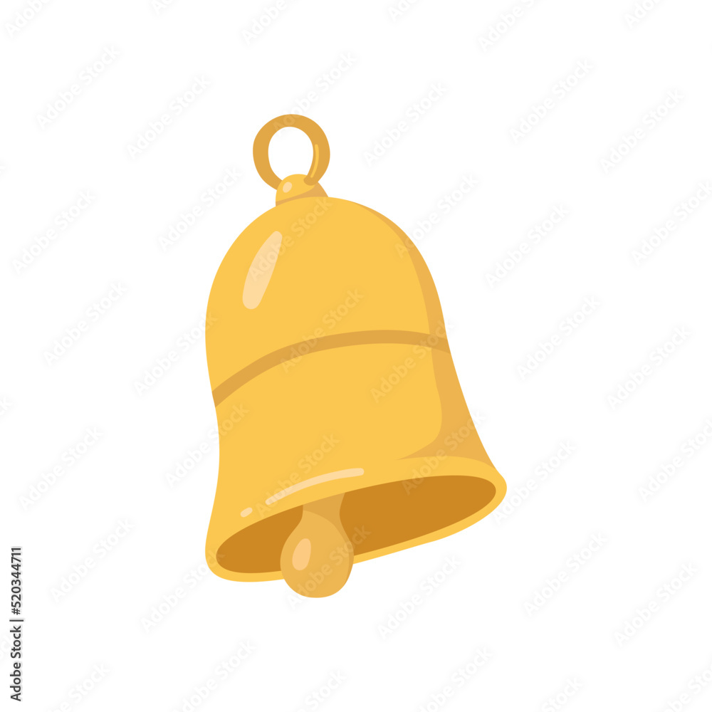 Golden bell on white background. Notification icon. Cartoon flat vector illustrations. Golden bell on white background. Notification icon. Cartoon flat vector illustrations.
