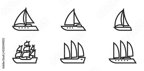 Fotografia sailing ship line icon set