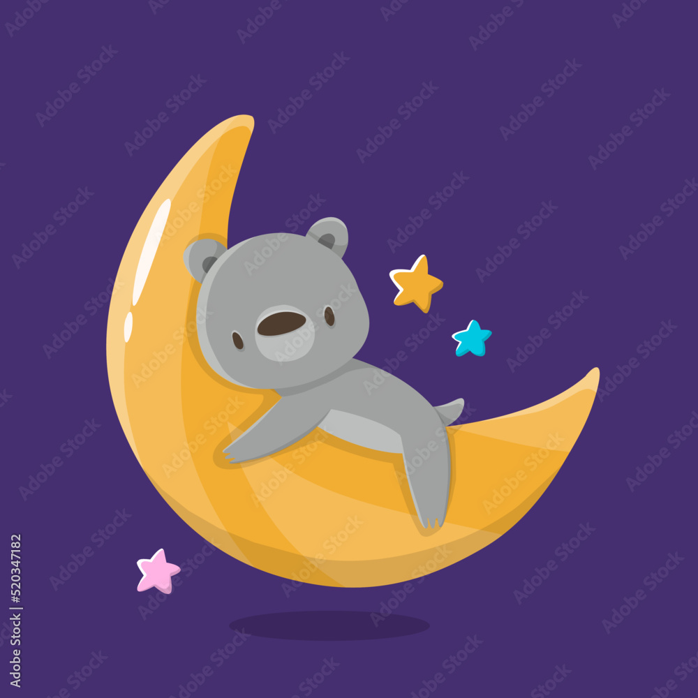Fototapeta premium Cartoon cute animals for baby card koala on the moon in space cosmos
