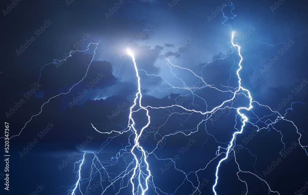 Fork lightning striking down during summer storm Stock Photo Adobe Stock