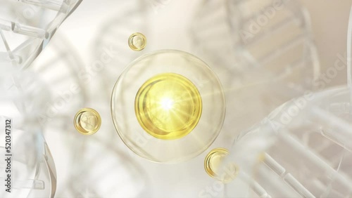 Collagen Serum bubble on Dna Background, cosmetic oil liquid. photo