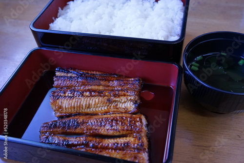 Japanese Food, Unajyu or Grilled Unagi Eel on Rice - 日本料理 うなぎ 鰻重 photo