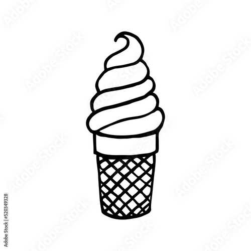 Doodle ice cream. Soft serve ice cream. Hand-drawn vector illustration