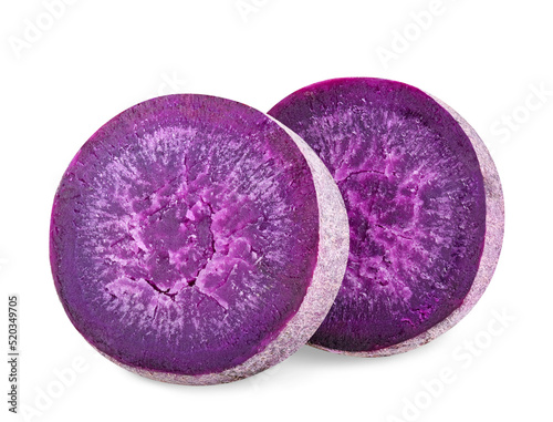 sliced purple yams on isolated white background