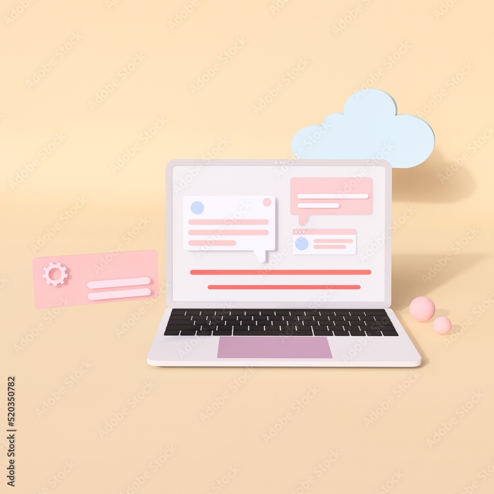 laptop with shopping online concept, 3d rendering 