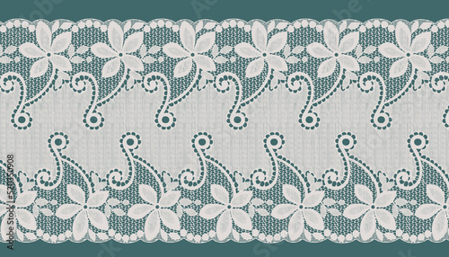 Wide white lace trim with wide black lace trim.