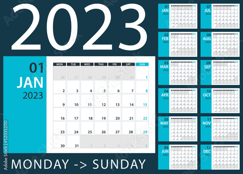 2023 Calendar Planner - Vector. Template Mock up