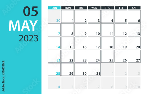 May 2023 Calendar Planner - Vector. Template Mock up