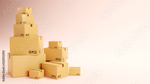 Stack of cardboard carton boxes on color background, 3D illustration © Atlantist studio
