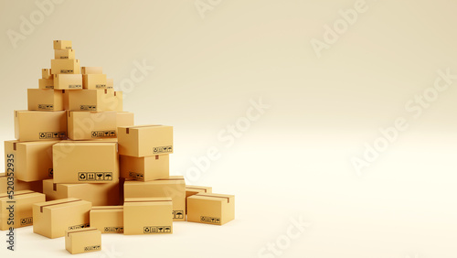 Stack of cardboard carton boxes parcel on color background, 3D illustration © Atlantist studio