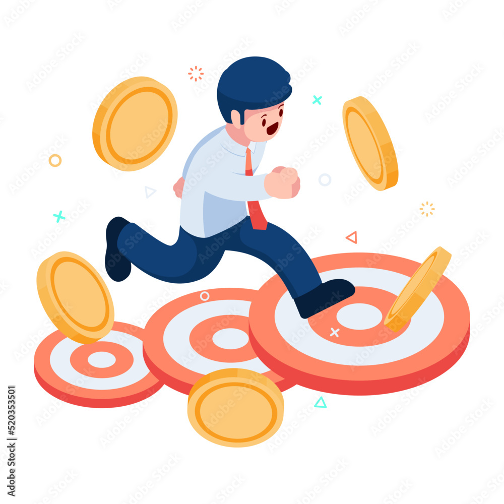 Isometric Businessman Jumping to The Higher Target Isometric Businessman Jumping to The Higher Target