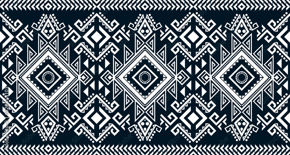 Abstract ethnic geometric print pattern design repeating background texture in black and white. EP.61 - obrazy, fototapety, plakaty 