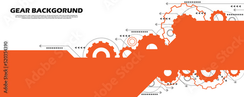 abstract gear pattern technology futuristic digital lines and dots connect orange background EP.2