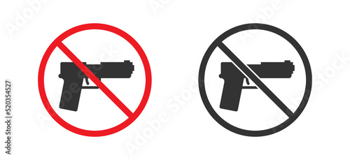 No weapons sign. Prohibiting sign for gun. Black gun in a red crossed circle. Flat vector illustration.