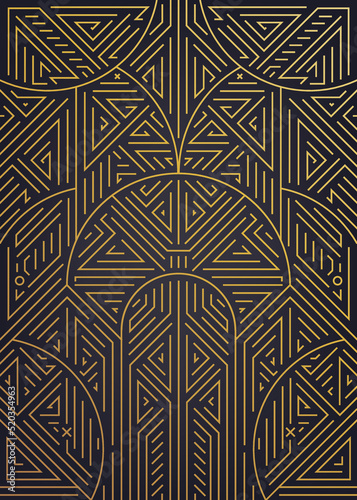 Vector art deco design elements, label and frame for luxury products, golden arch linear fancy backaground, gatsby vintage style. Use for invitations, posters, prints.