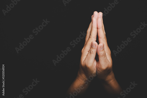 Murais de parede Close up Asian christian woman hands person pray and worship for thank god in ch