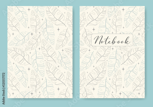 Abstract art leaves template for notebook cover. Modern art style creative trendy vector illustrations