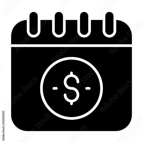 Icon of money with calendar, solid design of payment day