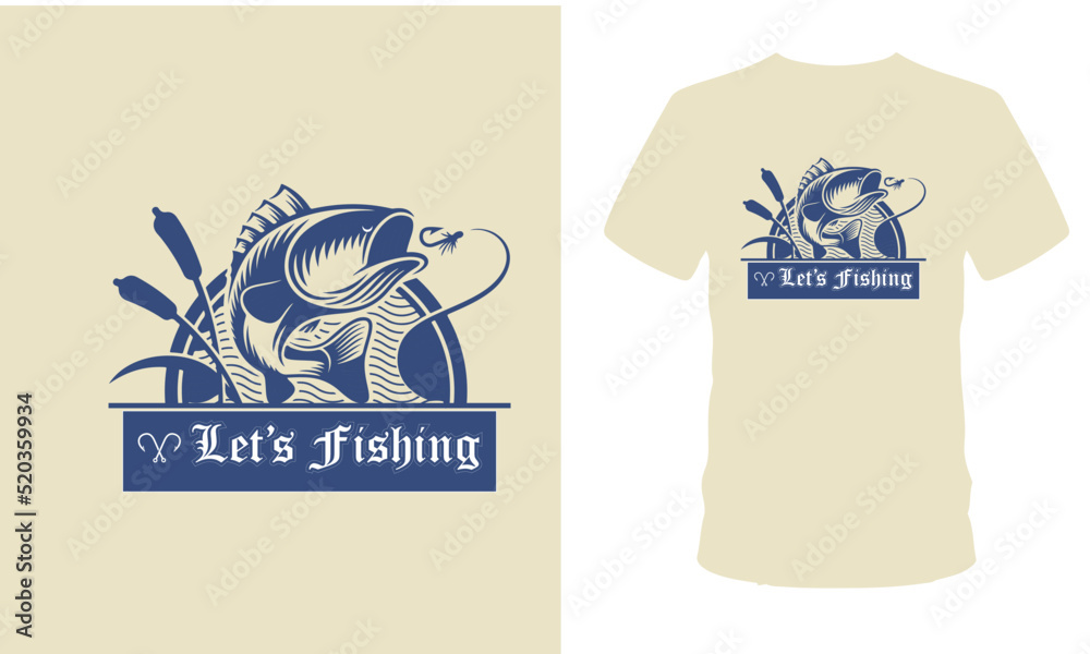 fishing t-shirt design, fish, father and son catch fish, vintage fishing  t-shirt, boat, Stock Vector