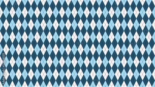 Argyle vector pattern. Blue and grey squares with thin black dotted line. Seamless geometric background for men's clothing, wrapping paper, party.