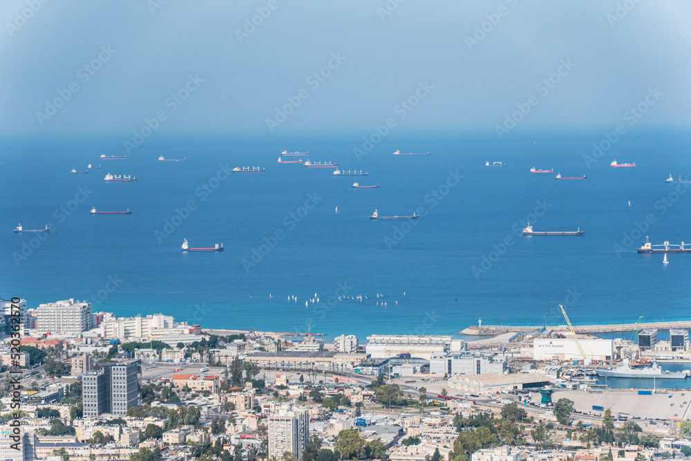 Port ships entering port of Haifa, Israel Port ships entering port of Haifa, Israel