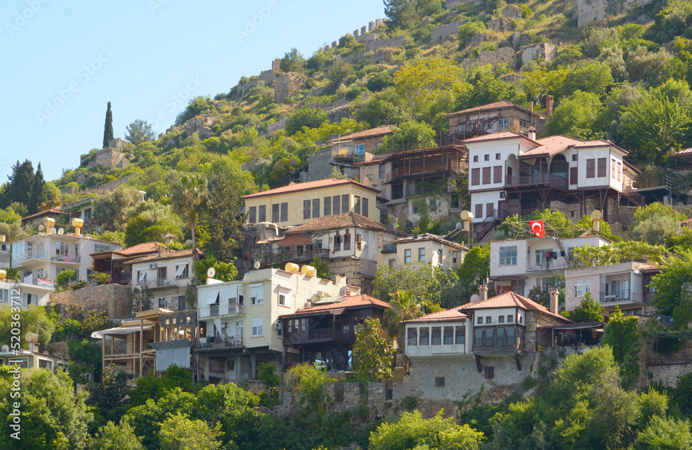 Residential houses on the slope of the mountain.