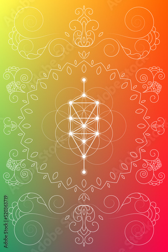 Sacred geometry zentangle inspired design template with oriental tribal ornaments. Ornamental new age art.