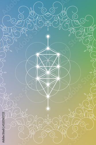 Sacred geometry zentangle inspired design template with oriental tribal ornaments. Ornamental new age art.