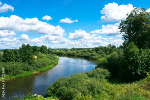landscape. river view with trees. blue sky with clouds. transience of life. High quality photo