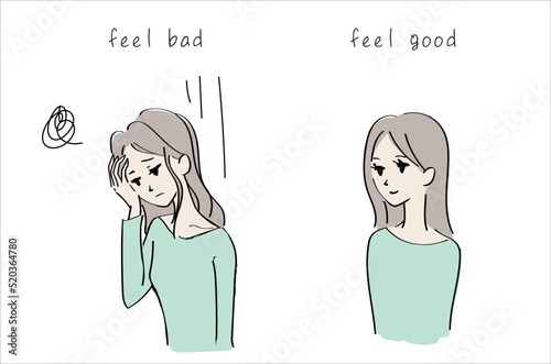 体調の悪い時と良い時の女性　イラスト 