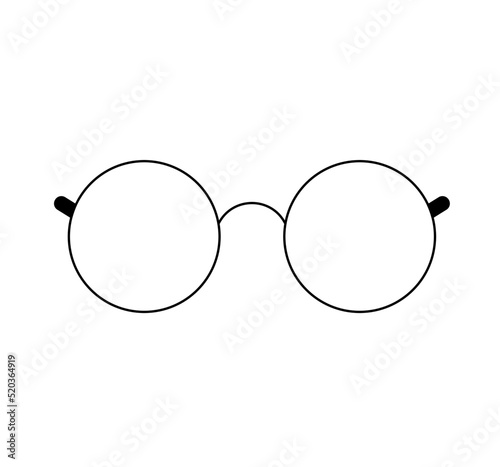 Vector isolated round harry style glasses  with thin frames colorless black and white contour line drawing