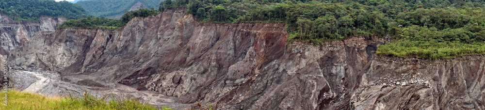 Panorama of a river canyon collapsed due to erosion near El Reventador Volcano in Sucumbios province, Ecuador Panorama of a river canyon collapsed due to erosion near El Reventador Volcano in Sucumbios province, Ecuador