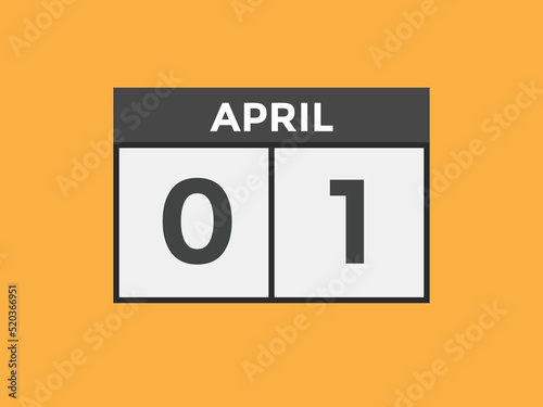 April 1 Calendar icon Design. Calendar Date 1st April. Calendar template 