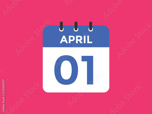 April 1 Calendar icon Design. Calendar Date 1st April. Calendar template 
