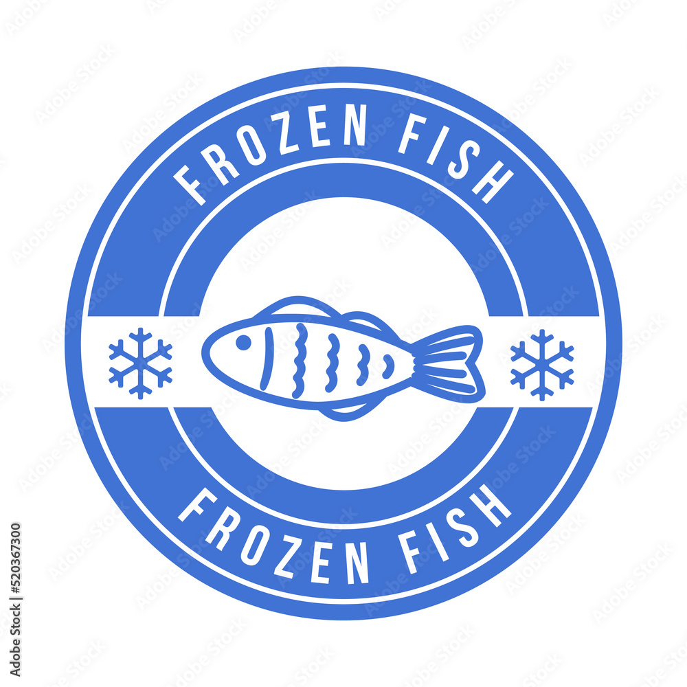 Frozen fish logo. Seafood package label, storage instruction vector ...
