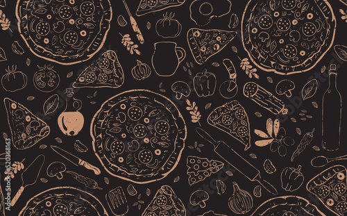 Pizza seamless pattern. Vector Background. photo