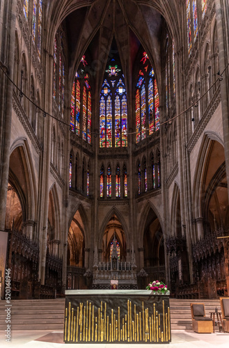 Western canopy, choir and altar of Saint-Etienne Cathedral in Metz