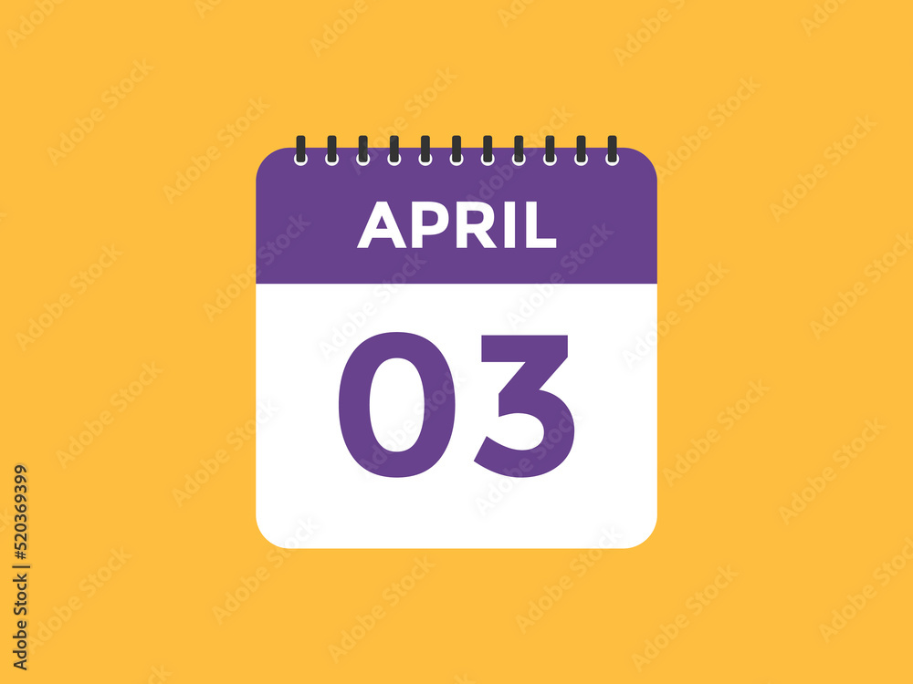 April 3 calendar reminder. 3rd April daily calendar icon template. Vector illustration 

