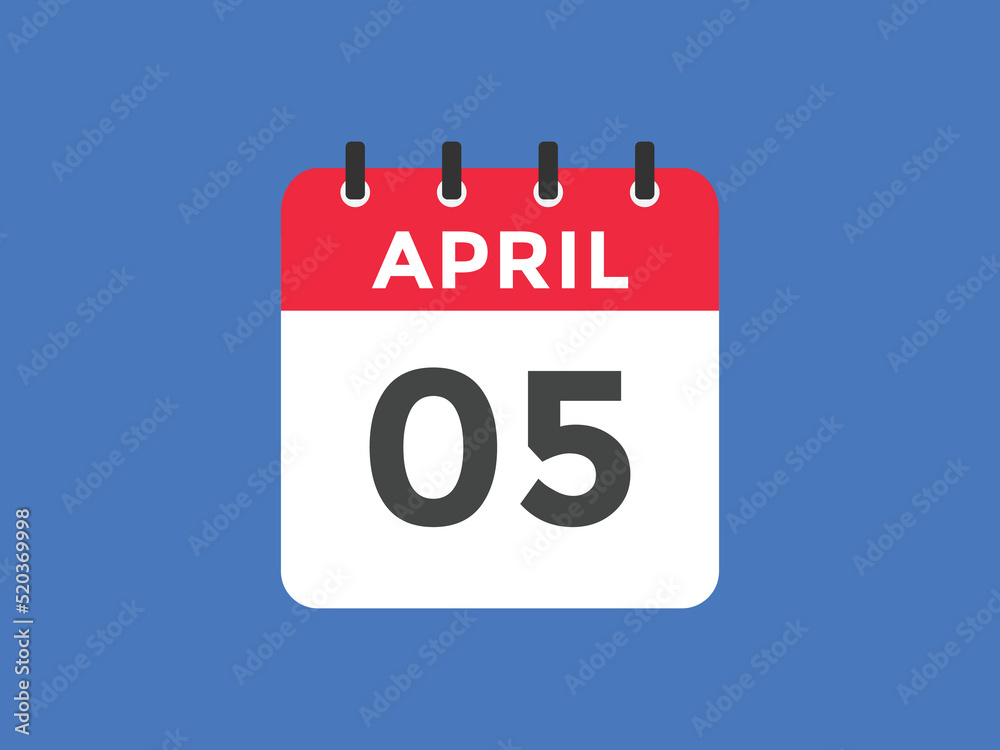April 5 calendar reminder. 5th April daily calendar icon template. Vector illustration
April 5 calendar reminder. 5th April daily calendar icon template. Vector illustration