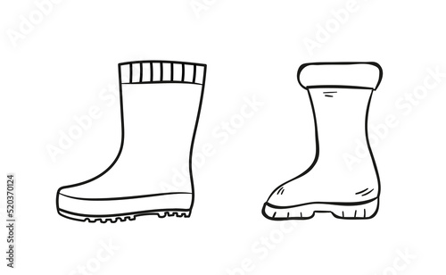 Rubber boot line icon set. Wellington rain boots. Vector sketch illustration. Rain boot outline icon. Hand drawn rubber boots. Doodle drawing illustration