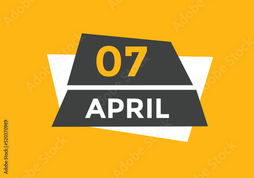 April 7 calendar reminder. 7th April daily calendar icon template. Vector illustration 
